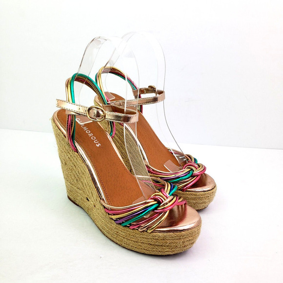 Glamorous Womens Size 6 Metallic Rainbow 5 In Wedge Heeled Sandals - Picture 1 of 11